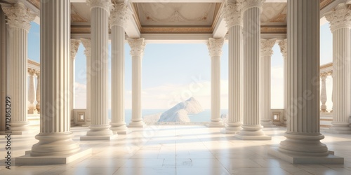 ancient Greek architecture with pillars and a classical marble interior for showcasing a product.