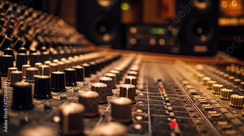 a sound board with many knobs