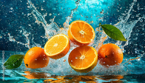 Cytrusy, pomarańcze w wodzie, tło dekoracja, generative ai