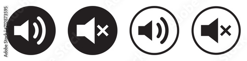 Speaker Set Icon. Sound Icon, Vector Illustration. Sound on off icon set . Speaker on and muted volume icons . 