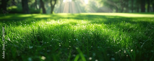 Green grass field in sunny morning
