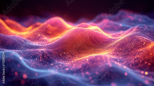 Neon, iridescent wave in dynamic 3D motion. Holographic, colorful abstract background. Sharp, high-definition quality.
