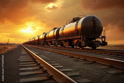 Train transporting petroleum in tank wagons. Generative AI