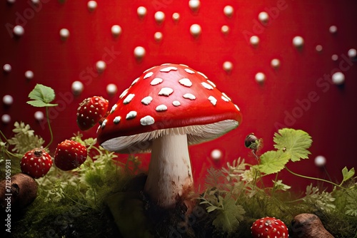 Beautiful fly agaric mushrooms growing in the forest