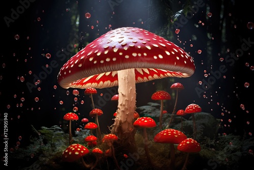 Beautiful fly agaric mushrooms growing in the forest