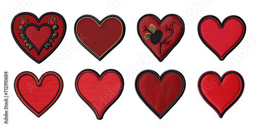 set of heart embroidered patch badge on transpare nt background