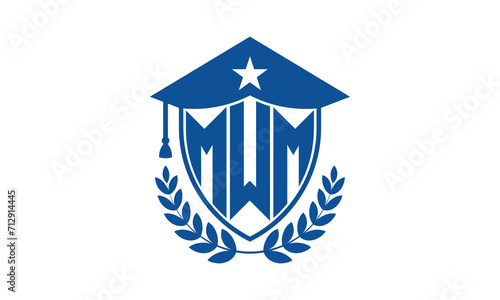 MWM three letter iconic academic logo design vector template. monogram, abstract, school, college, university, graduation cap symbol logo, shield, model, institute, educational, coaching canter, tech