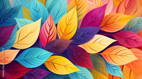 illustration Arrangement of colorful leaves on a bright colored background. generative ai