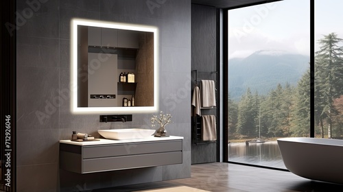 Smart mirror bathroom vanities with integrated bluetooth speakers solid color background
