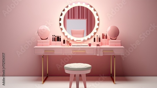 Smart mirror vanity tables with integrated makeup tutorials solid color background