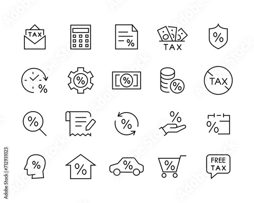 accounting, audit, taxes Money Report, Interest Rate, Tax Return, icon set. accountant, invoice, business firm, credit, Mortgage line icons set, editable stroke isolated on white, linear vector