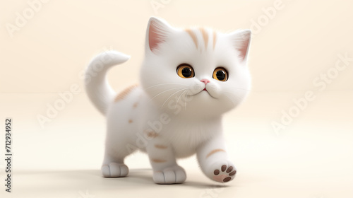 3d cartoon cute munchkin cat on white background