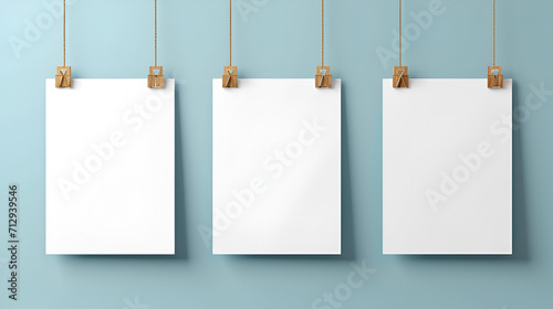 Creative vector illustration of blank hanging list photo frames, generative ai