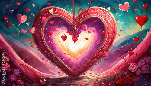 A beautiful heart-shaped design filled with numerous hearts, creating a lovely Valentine's heart background. ❤️🧡💛💚💙