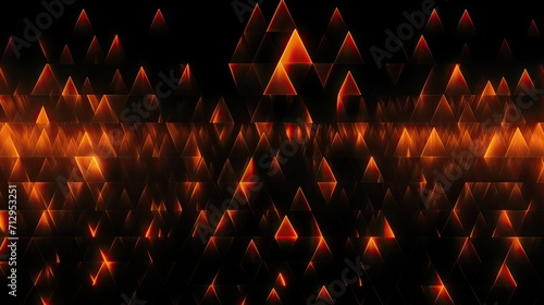 Background with neon orange triangles arranged in a honeycomb pattern with a glitch effect and digital distortion