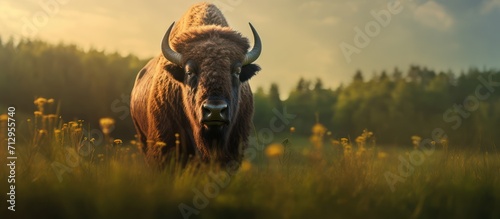 bison animal walking on the prairie