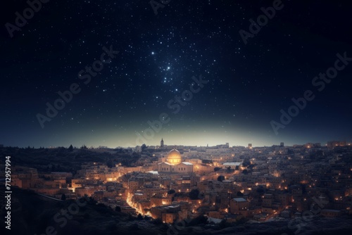 Christmas star wonder in Bethlehem. Sacred divine night holy wonder Jesus birth. Generate ai