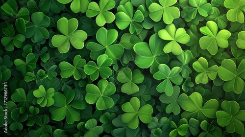 Vibrant clover field, St. Patrick's symbol of luck. Lush clover carpet, essence of Irish luck. Natural clover background, shamrock green St. Patrick's Day vibes