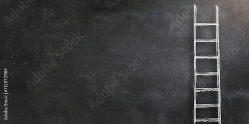 A chalk-drawn ladder reaching towards the top of a blackboard