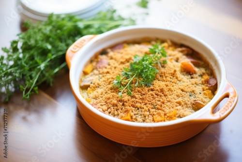 baked cassoulet with golden-brown top