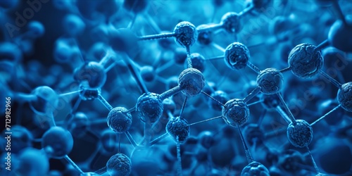 Abstract image of molecular structures in blue tones with connections and nodes.