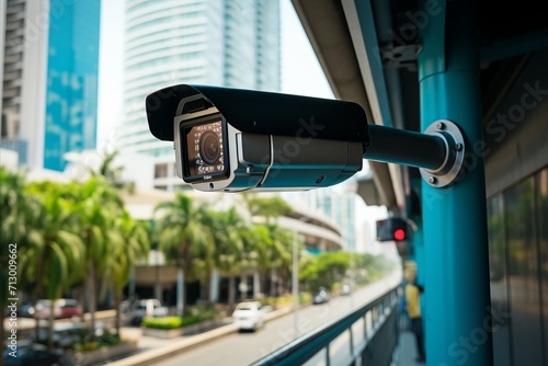 Urban city street traffic camera capturing speeding violation for speed control and monitoring