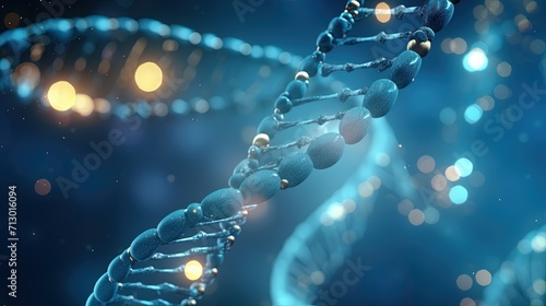 A close-up image of a DNA double helix structure, artistically illuminated against a blue background, symbolizing genetic research and biotechnology.