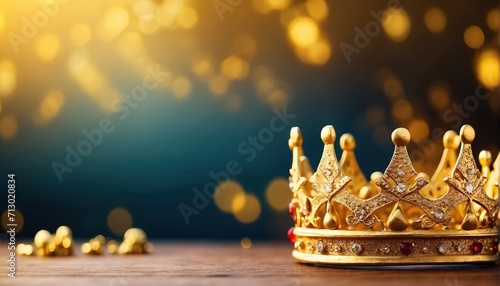 Golden crowns decoration with soft focus light and bokeh background
