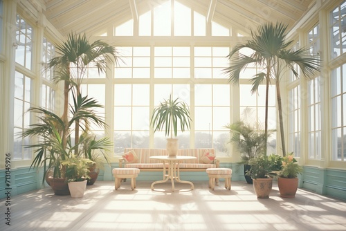 tall tropical palms inside a welllit conservatory