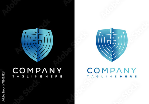  Premium vector logo shield concept for cyber security background black and white