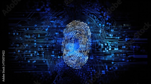 Fingerprint integrated into a digital matrix or code. Biometric data scanning technology for security and access control