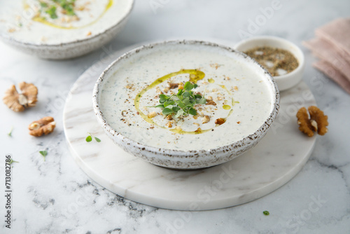 Cold cucumber soup with walnut
