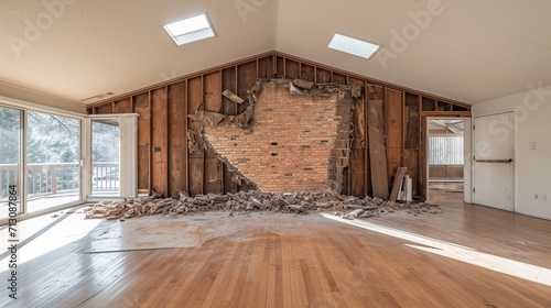 Demolishing a wall to create an open floor plan in a home renovation project