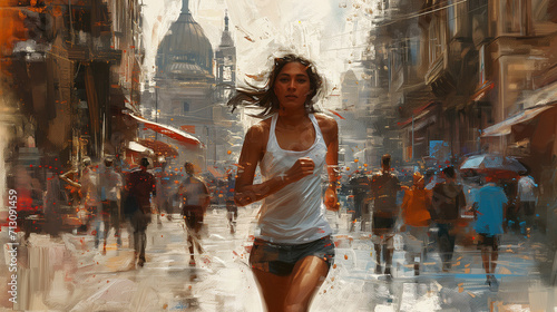 Painting of a woman running sport