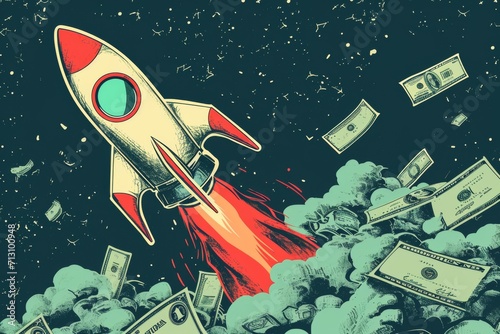 pile of money on rocket