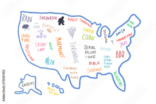 Meme map of America - funny stereotypes