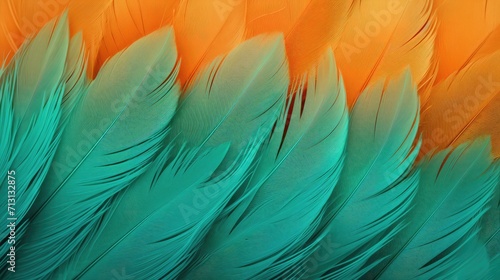 Beautiful green color trends feather texture background with orange light