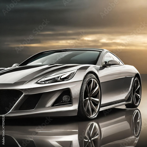 Luxury Sports Car Showcased Against cloudy background..