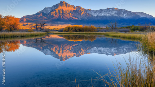 Autumn Morning Reflection on Mountain Lake