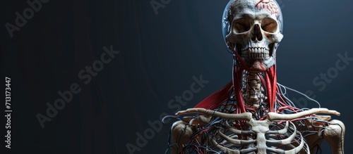 Anatomy shows skeleton in detail head and chest in medicine. Copy space image. Place for adding text