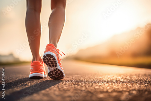 Woman in sports shoes, ready to begin running