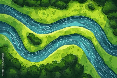 illustration of a top-down view of a winding rive