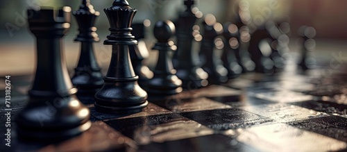 Chess photographed on a chessboard. Copy space image. Place for adding text