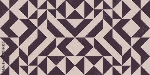 Simple Geometric Seamless Vector Pattern with Dark Plum Triangles and Stripes isolated on a Dusty Beige Background. Abstract Endless Print ideal for Textile, Fabric. RGB. Modern Repeatable Design.
