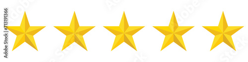 Five gold Stars.Five stars rating icon. Five stars customer product rating review icon for apps and websites, mobile applications. Premium quality concept. Golden stars. 3d Vector