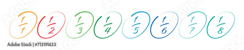 colored ellipses and fractions. education, lessons, fractional numbers in mathematics