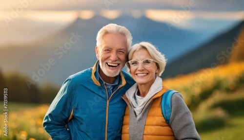 The portrait of a happy elder couple travelling around the world.