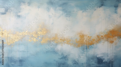 Abstract painting in blue and white with gold accents, modern decoration, contemporary art