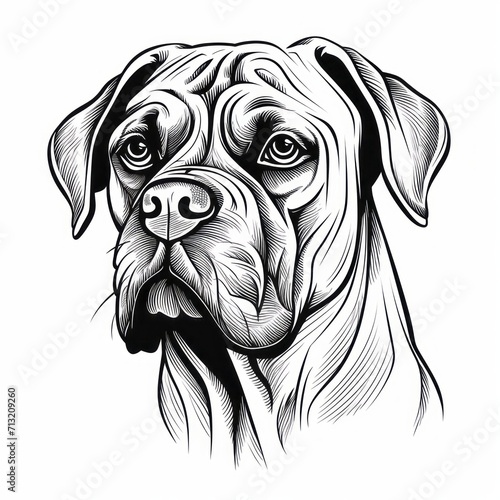 Bullmastiff_dog in line art style on white background