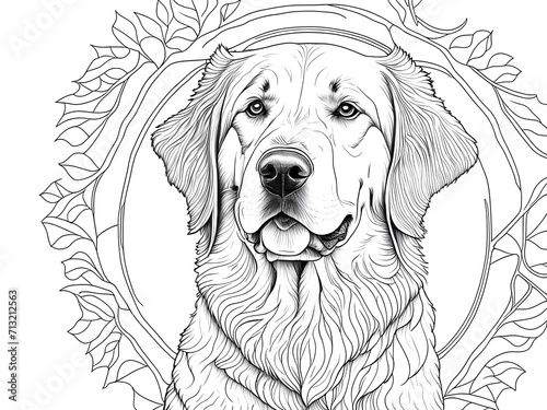 Line Art of dog golden retriever vector illustration for a coloring book, for adults and kids, Generative AI